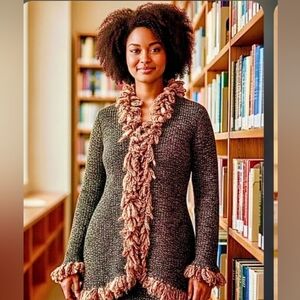 COUTURE HIGHEND KNIT QUALITY THICK WOOL BOUCLE LOOP CARDIGAN JACKET SWEATER M/ L